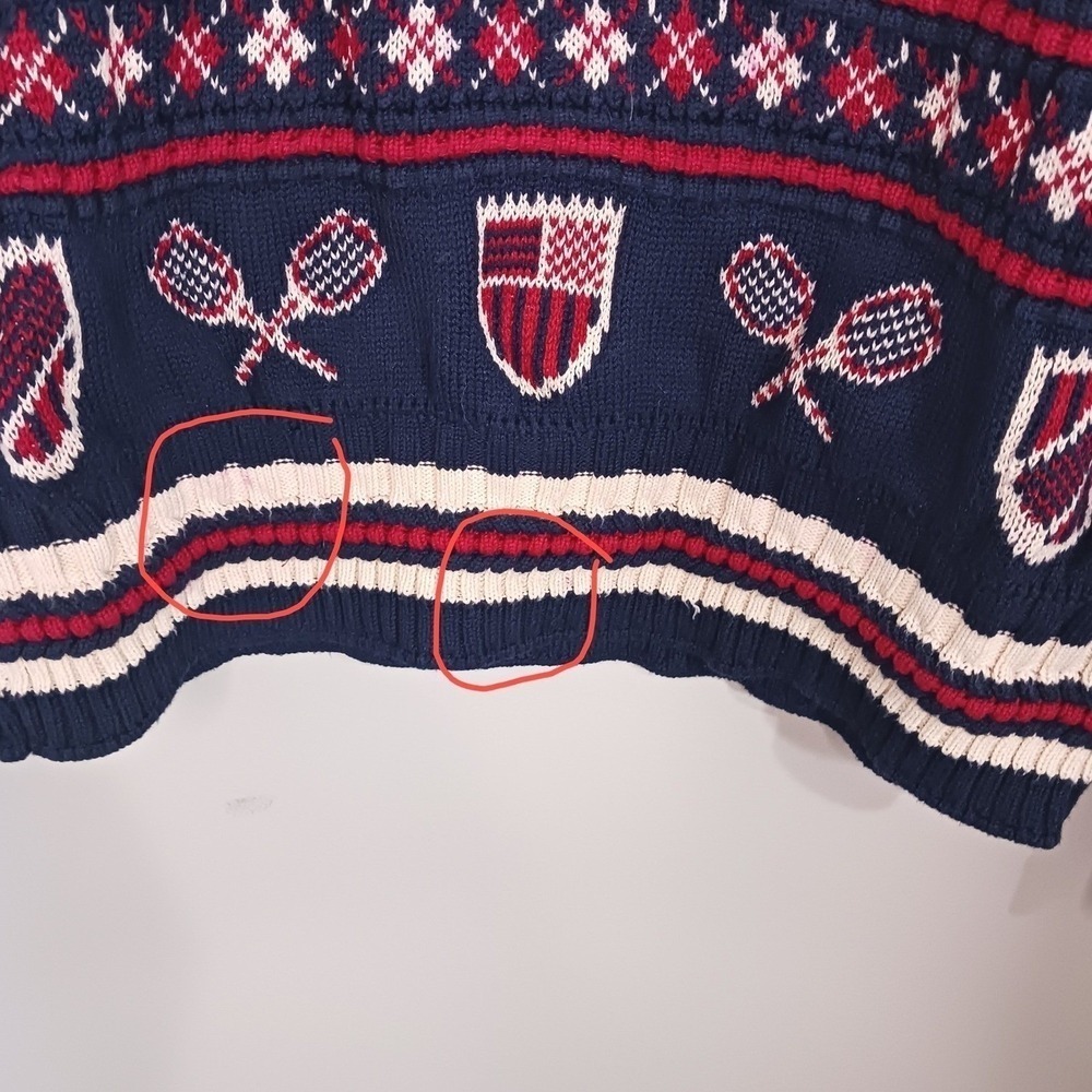 Vintage Tennis Sweater XL USA Cotton Preppy Collegiate Crest Novelty Knit - Picture 8 of 9